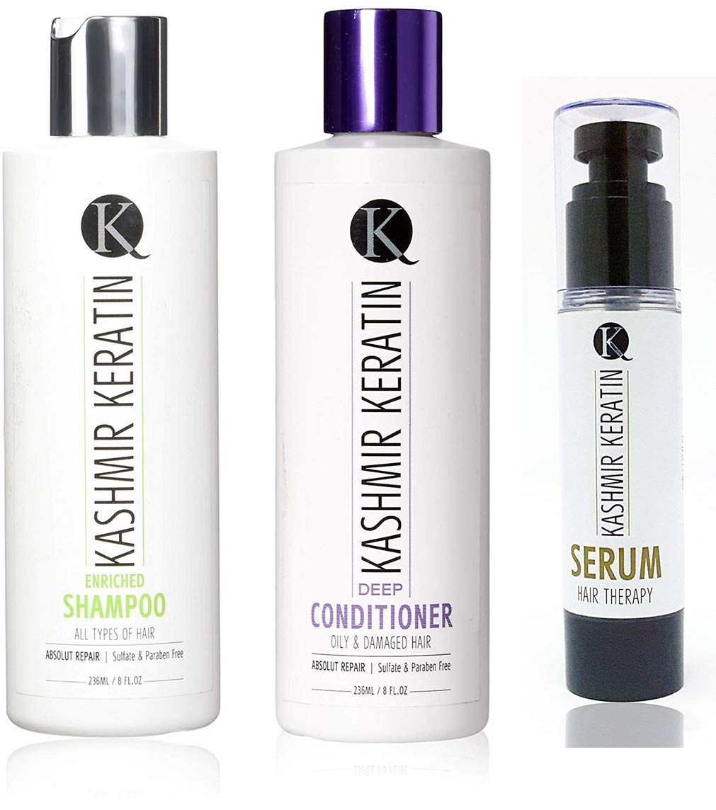 Keratin enriched 8oz Hair Care Set (8oz Enriched Shamp/8oz Deep Cond, 1.69oz Serum) Beauty & Personal Care Kashmir Hair Systems
