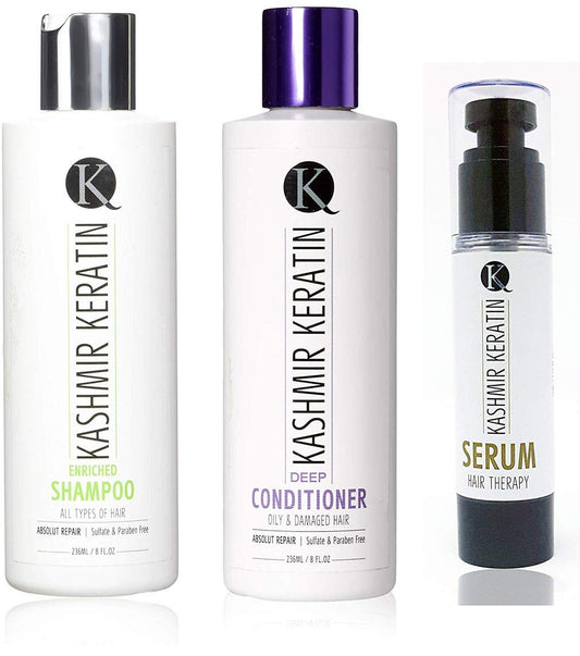 Keratin enriched 8oz Hair Care Set (8oz Enriched Shamp/8oz Deep Cond, 1.69oz Serum) Beauty & Personal Care Kashmir Hair Systems