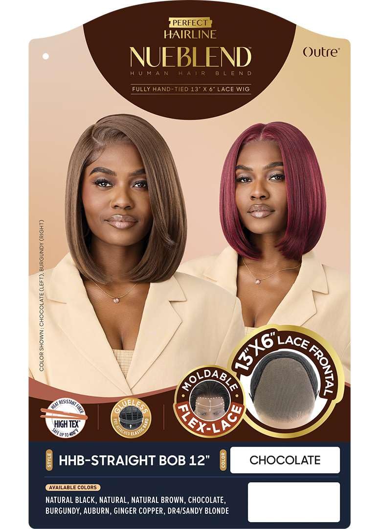 Outre Lace Front Wig - Perfect Hair Line 13X6 - NUEBLEND - Human Hair Blend - Straight Bob 12" (NATURAL BLACK)
