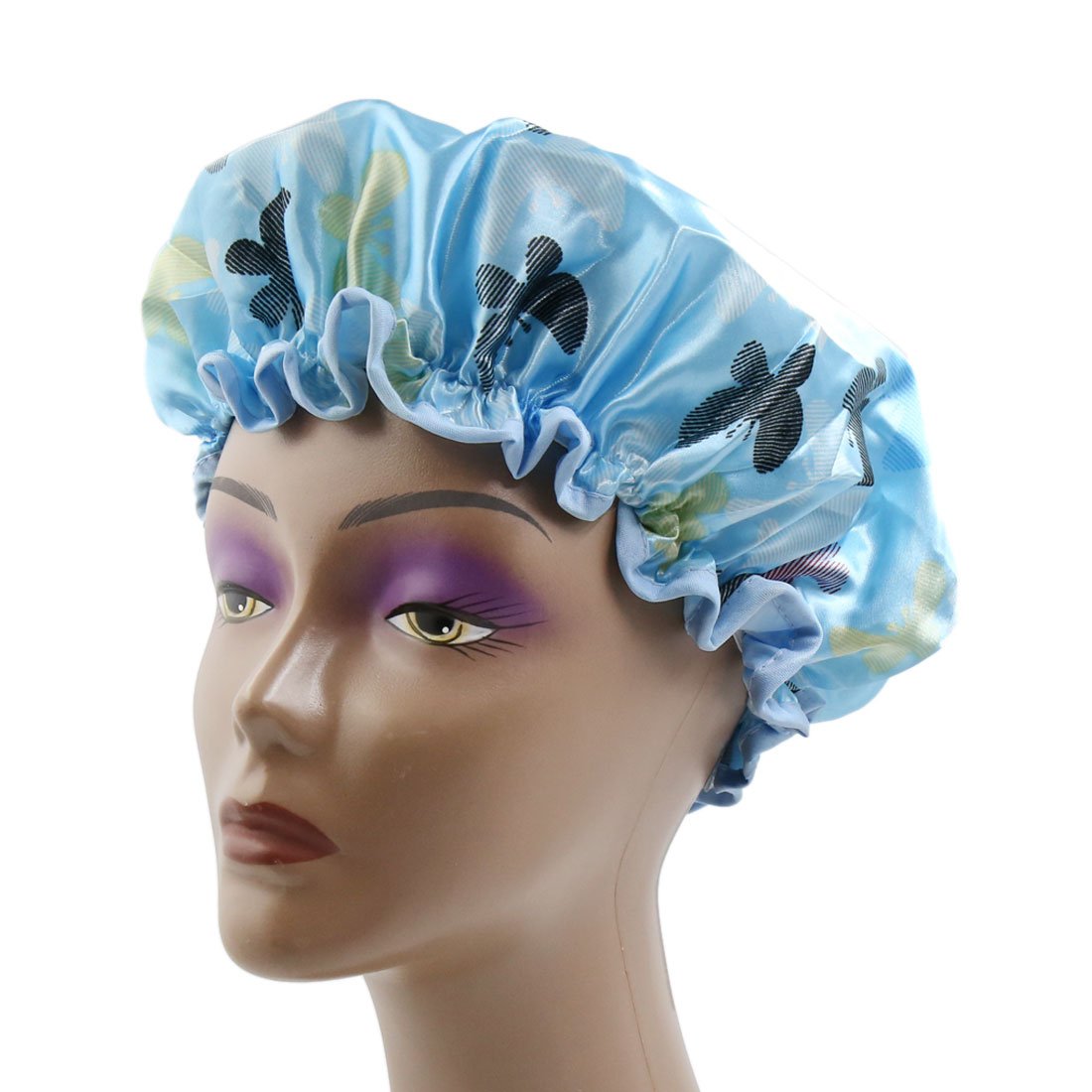 Ruilogod Blue Polyester Dual Layer Waterproof Elastic Shower Bath Salon Hair Cap Hat (id: 040 6b2 5f9 ffa fc4 Beauty and Personal Care Ruilogod