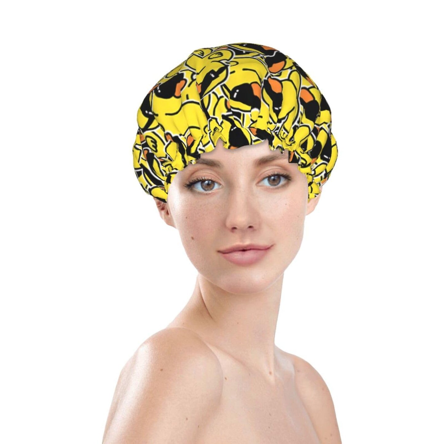 Cute Ducks Shower Cap For Women Reusable Waterproof Double Layers Bath Cap Hair Protection Elastic Ladies Spa Salon Shower Hat Beauty and Personal Care YUZEKABZ