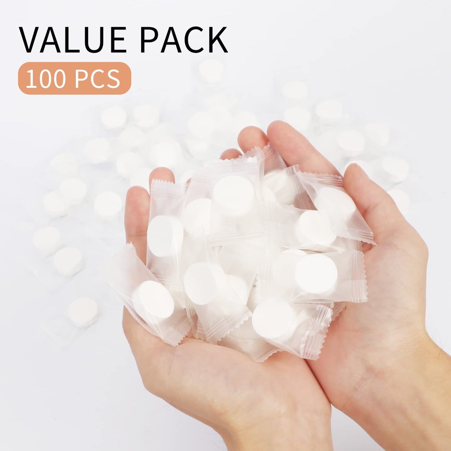 Classycoo Compressed Towel 100 PCS Mini Tablets Disposable Portable Face Towel Cotton Coin Tissue for Travel, Camping, Hiking, Sport, Home Hand Beauty and Personal Care Classycoo