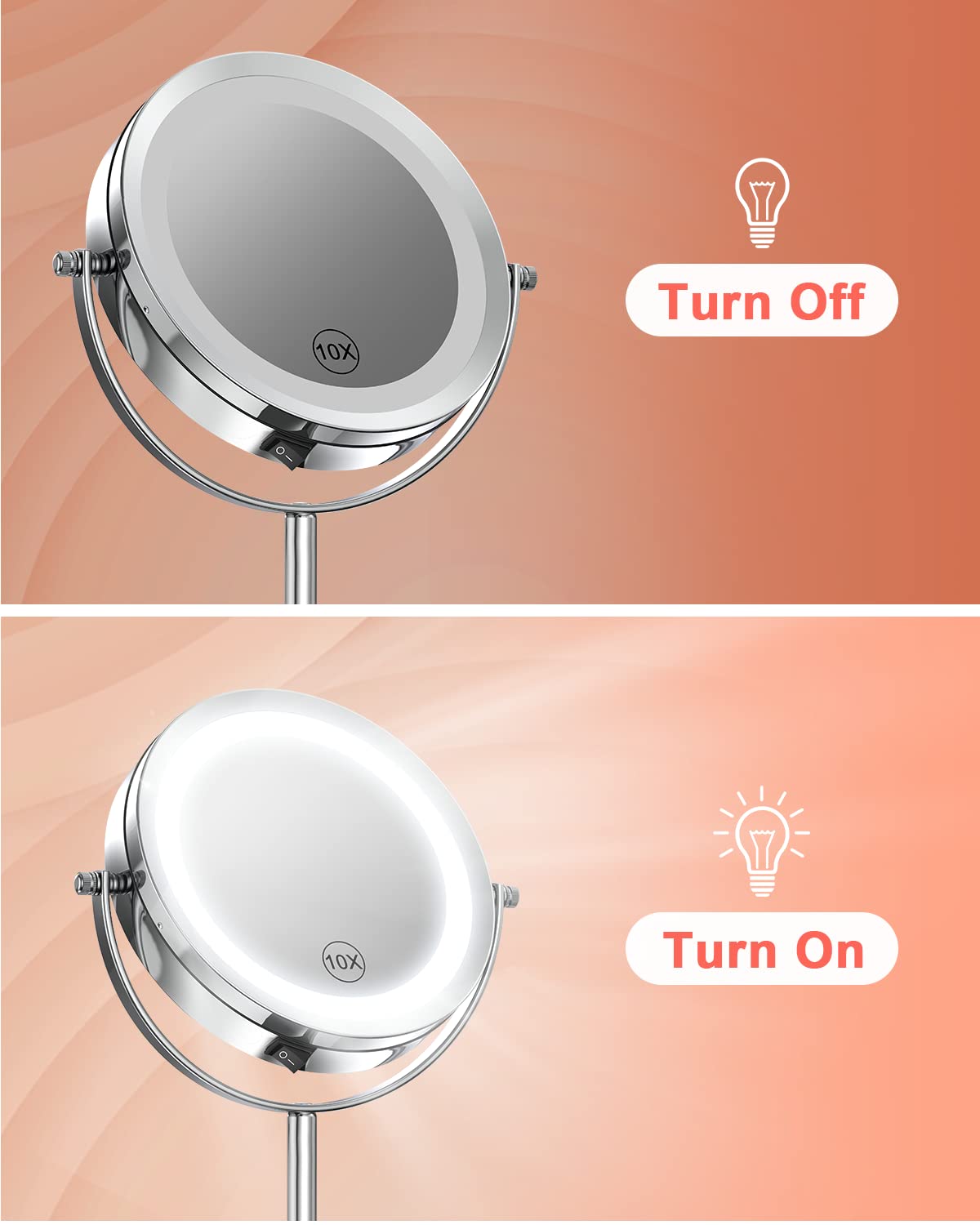 Benbilry 10X Magnifying Lighted Makeup Mirror, 7 Inch Double Sided 1X/10X Magnification with Lights, 360° Rotation Swivel Travel Make Up Mirror Beauty & Personal Care Benbilry