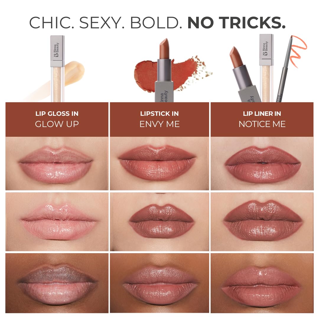 Rinna Beauty Icon Lip Kit - Showstopper- All-in-One Lip Kit Includes Lipstick, Lip Gloss, Lip Liner - Cool Brown look - Vegan, Long-Lasting, Beauty & Personal Care Rinna Beauty