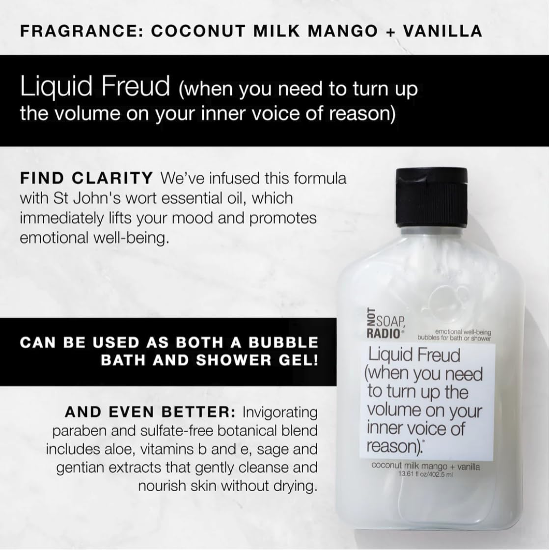 Not Soap, Radio Liquid Freud | Coconut Milk Mango Vanilla with St. John's Wort | Bath Shower Gel Beauty & Personal Care Not Soap, Radio