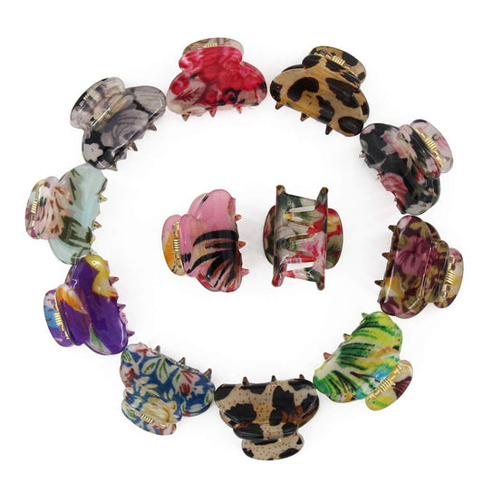 Carede Mini 1.2 inch Plastic No-Slip Grip Jaw Hair Clip,Floral Printed Small Acrylic Hair Claw Clips for Girls and Women,Pack of 12 Beauty & Personal Care Carede