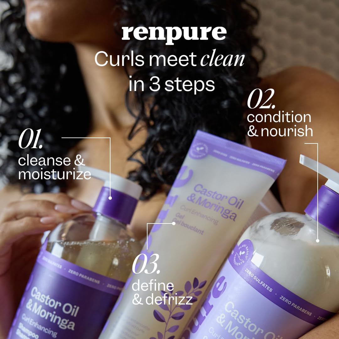 Renpure Castor Oil & Moringa Shampoo and Conditioner Set, Plant-Based*, Curl Enhancing, Moisturized, Manageable & Frizz-Free Curls -Castor & Moringa Beauty & Personal Care RENPURE