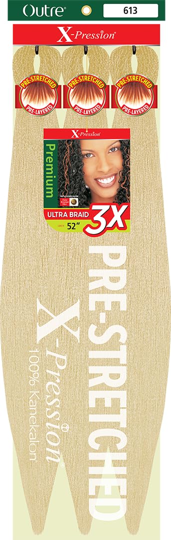 Outre X-Pression Braid - Pre Stretched Braid 52" 3X (5 Pack, PLATINUM BLONDE 613)