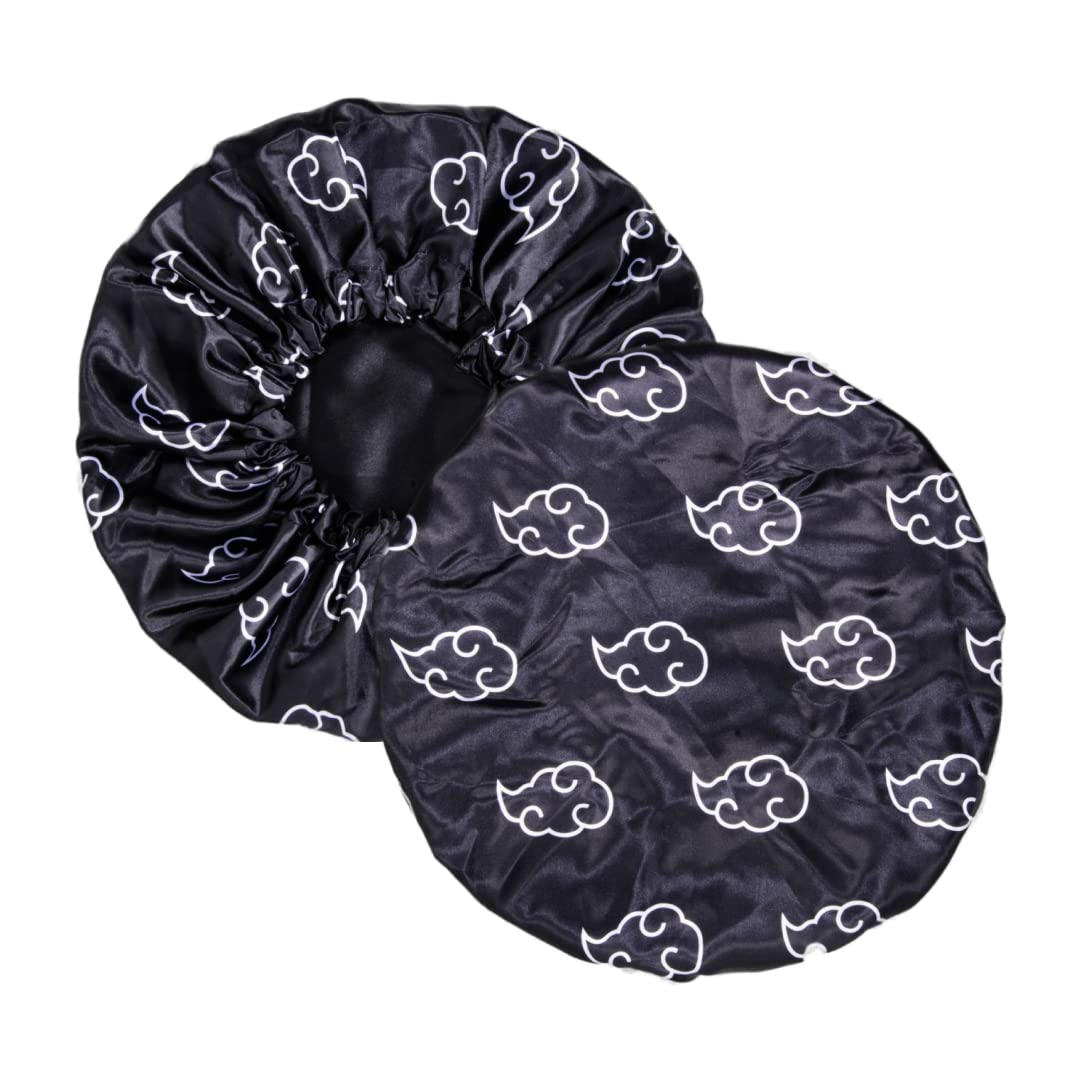 Large Silky Design Anime Bonnet with Elastic Soft Band Adjustable for Women and Men, Comfortable Satin Fabric, BlackcloudB Beauty and Personal Care FOR KINGS. BY KINGS CROWN LMTD SUPPLY