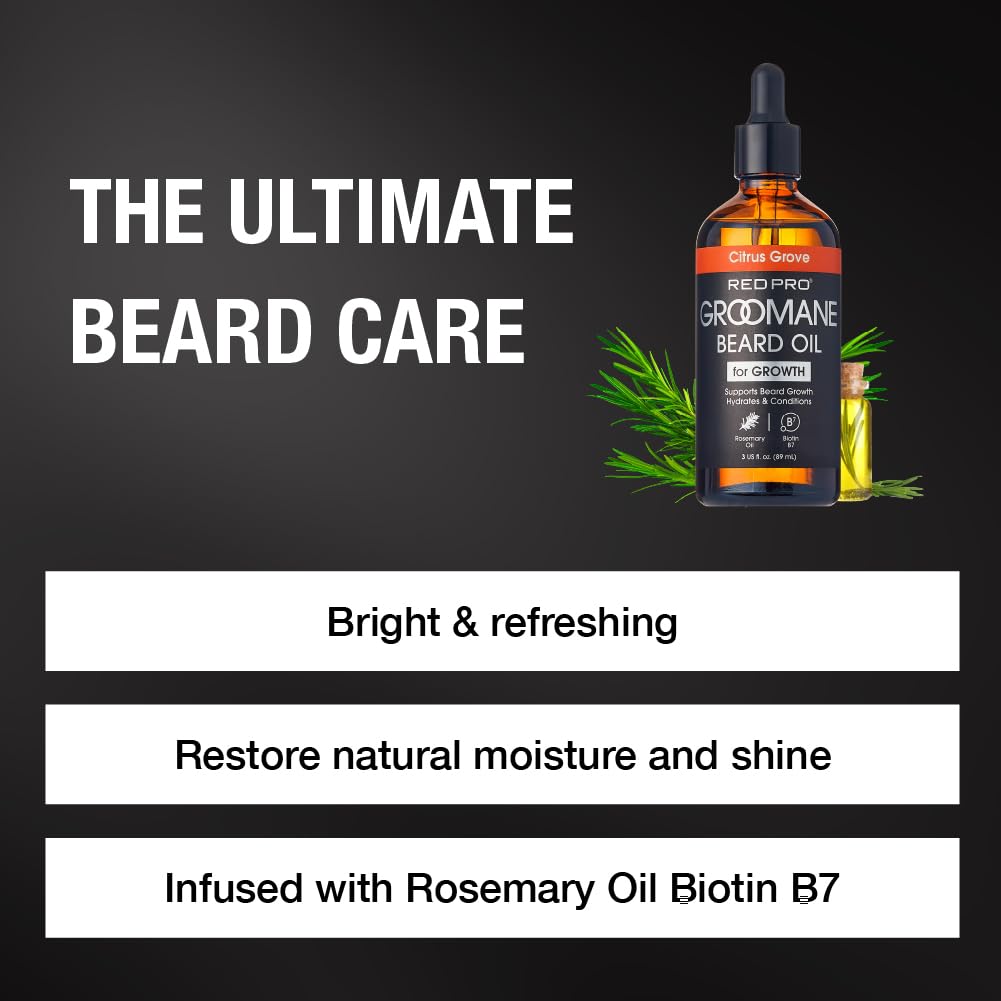 Red by Kiss Groomane Beard Oil, Rosemary Oil & Biotin, Promotes Full, Healthy Look Beard Strengthen Facial Hair, Reduces Breakage (3 fl.oz, Citrus Beauty and Personal Care Red by Kiss