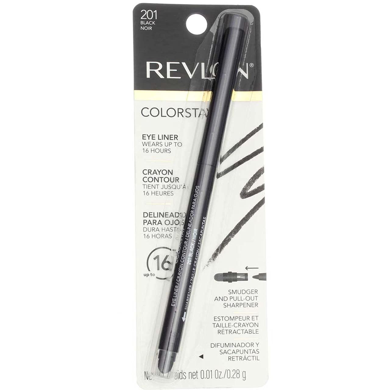 REVLON ColorStay Pencil Waterproof Eyeliner, Smudge-Proof, Eye Makeup with Built-In Sharpener, Packaging May Vary, 201 Black, 0.01 oz Beauty & Personal Care REVLON