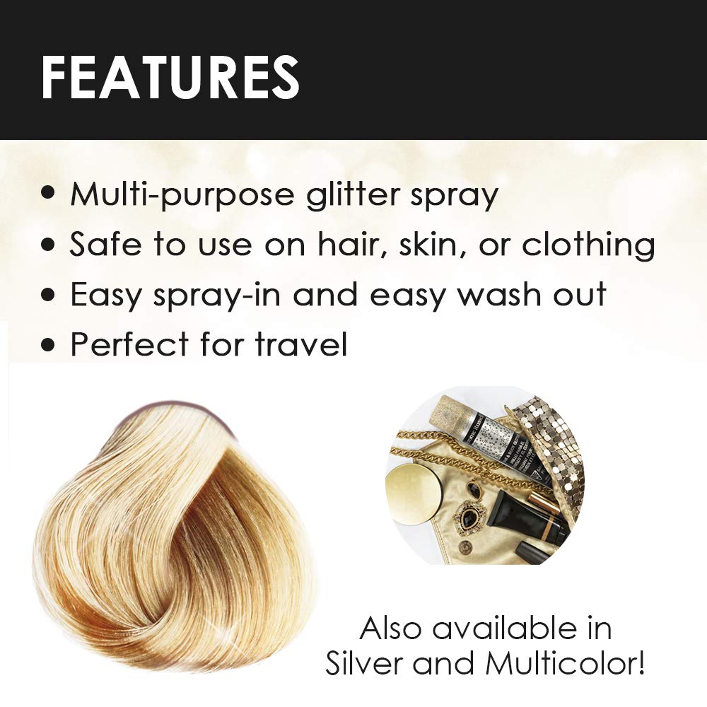 Jerome Russell Temporary Hair and Body Glitter Color Spray, Travel Spray, Lightweight, Adds Sparkly Shimmery Glow, Perfect to use On Hair, Skin, or Beauty & Personal Care Jerome Russell