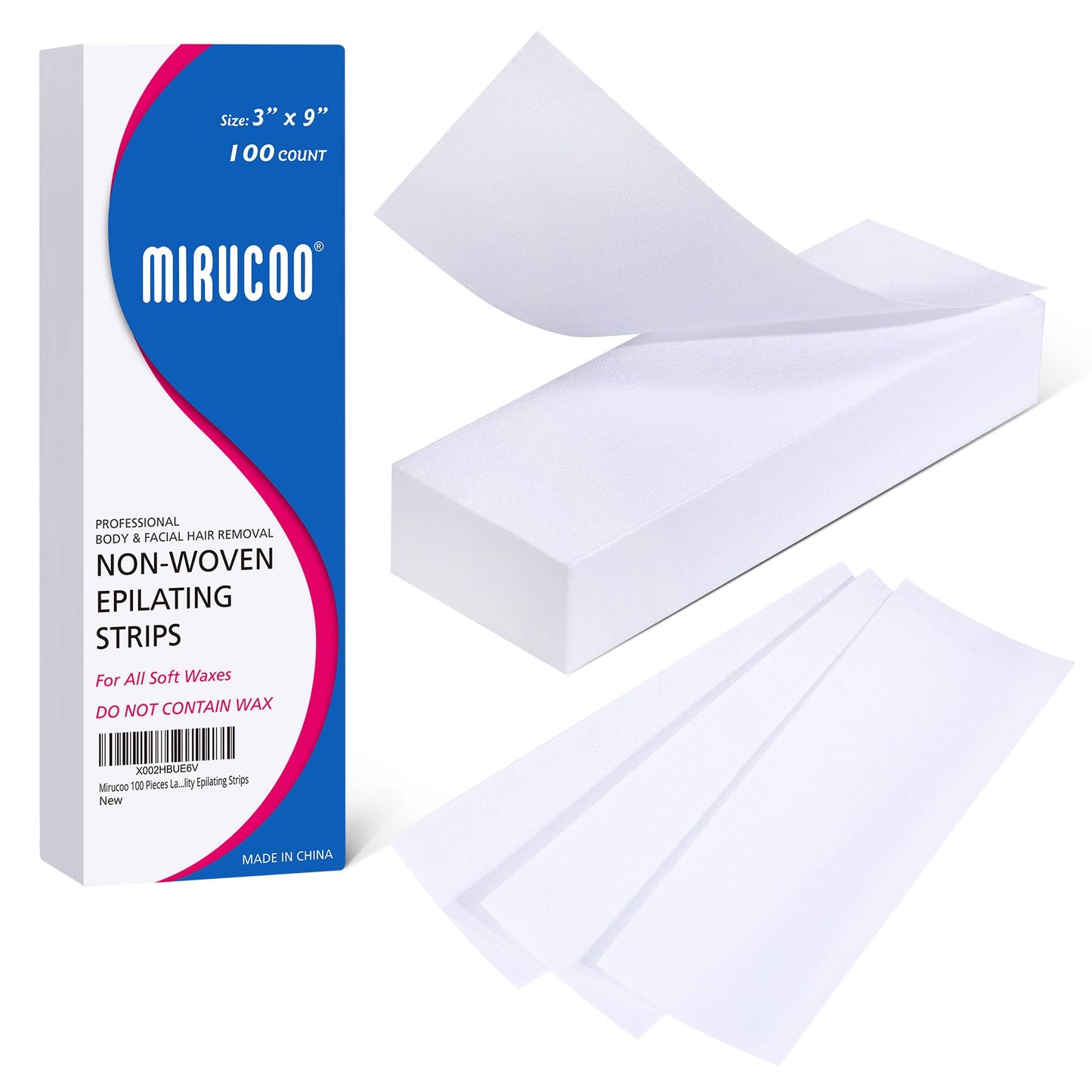Mirucoo 100 Pieces Large Non-woven Wax Strips for Body and Facial Hair Removal, 3 Inches x 9 Inches Salon Quality Epilating Strips Beauty & Personal Care MIRUCOO