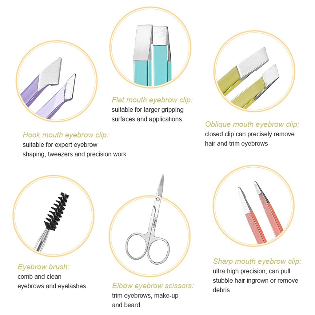 HIONJIN 6 Pcs/Set Full Size Eyebrow Tweezers Women for Eyebrow/Hair Removal Professional Eyebrow Tweezers Kit Precision Tweezers Set(D) Beauty and Personal Care HIONJIN
