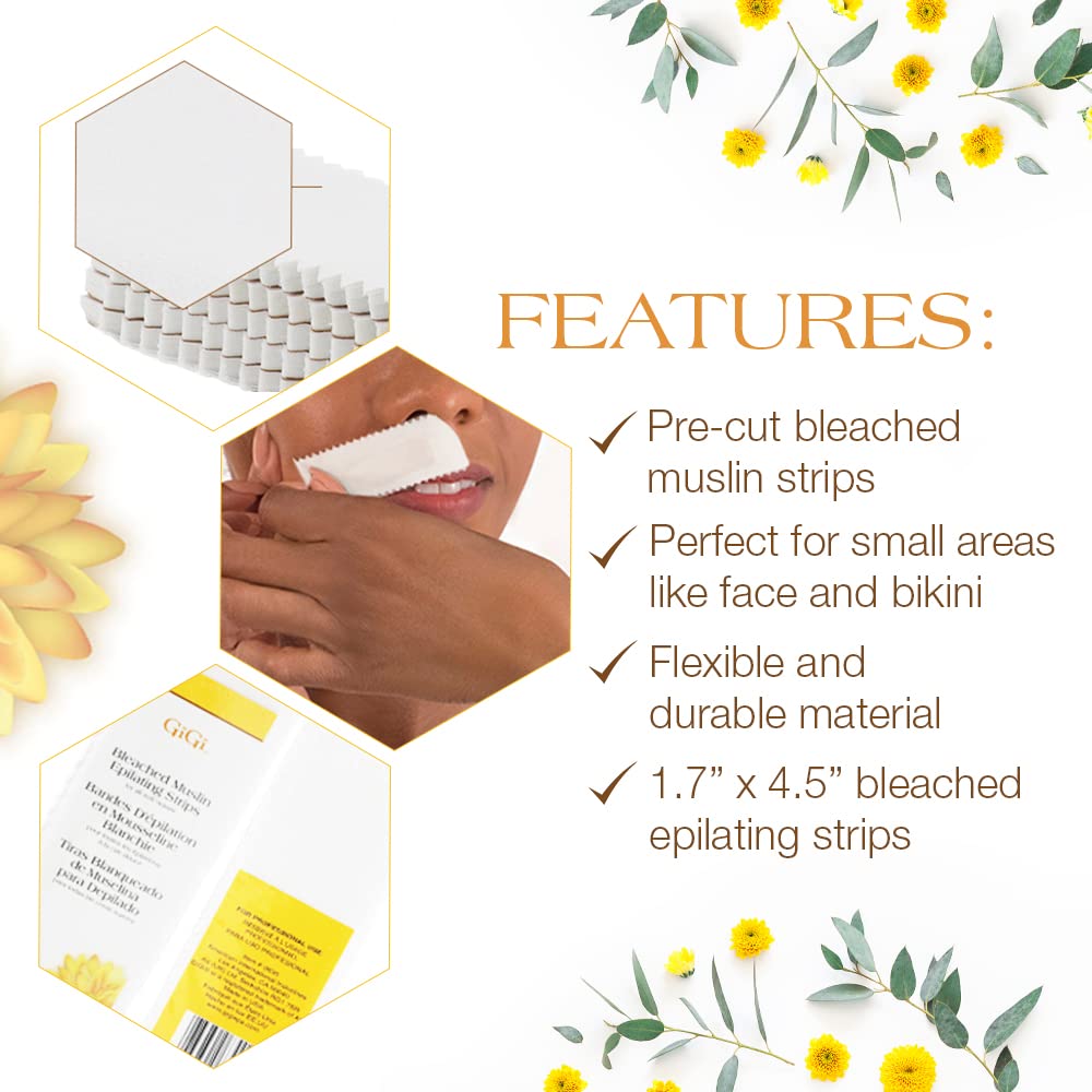 GiGi Bleached Muslin Wax Strips for Waxing - 100 Count Epilating Wax Strips for Hair Removal, Ideal for Facial and Body Waxing, Spa Use Beauty and Personal Care GIGI