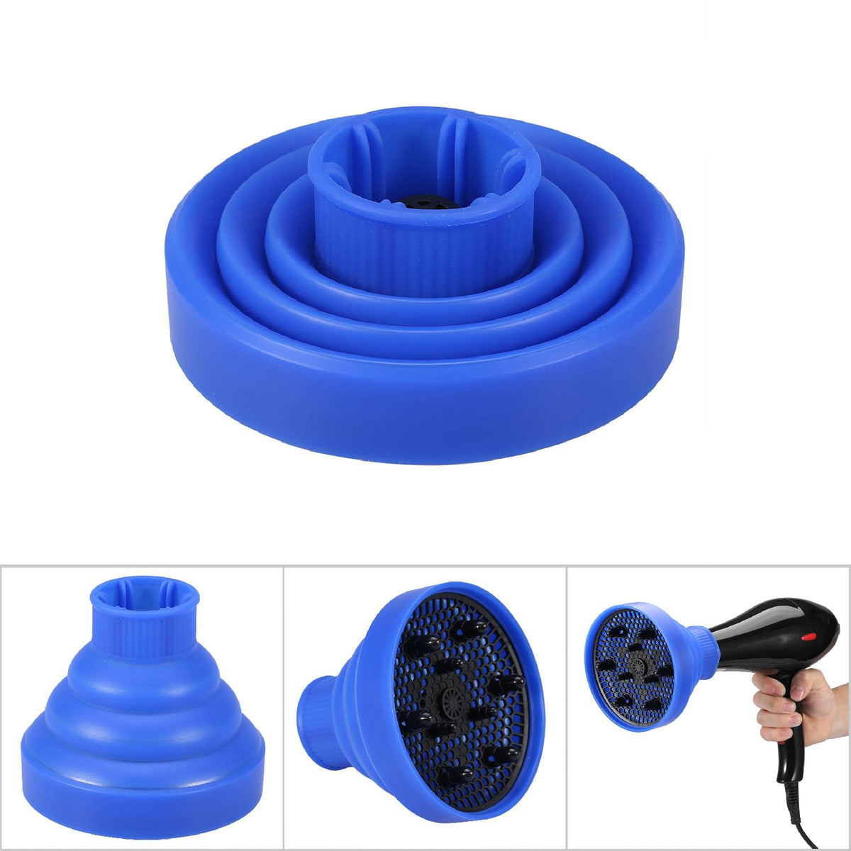 FILFEEL Professional Silicone Hair Dryer Diffuser - Foldable Blower Cover for Salon Quality Styling Tools in 5 Stylish Colors(Blue)