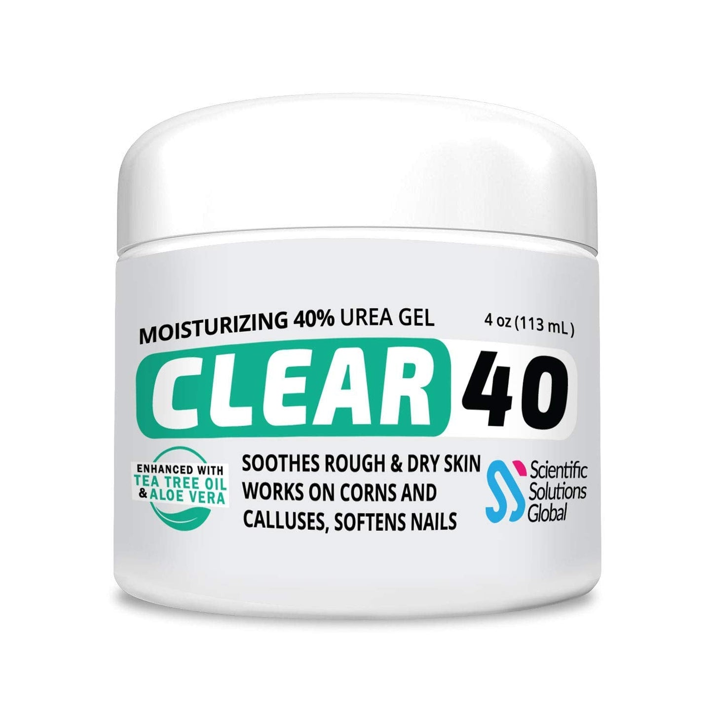 CLEAR 40, 40% Urea Gel, 4 oz w/Tea Tree & Coconut Oil, Aloe Vera Extract, Works on Calluses & Corns, Moisturizes & Softens Cracked Heels, Feet Beauty & Personal Care Scientific Solutions Global