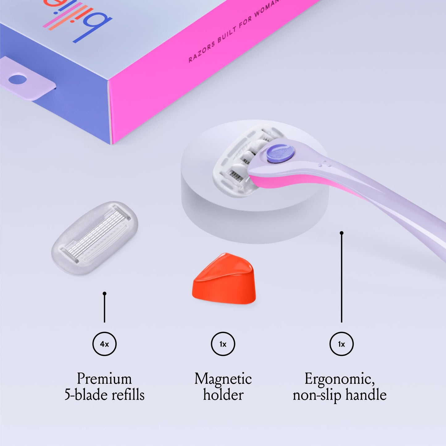 Billie Razors for Women Shave Kit - Women’s Razor + 4 x 5-Blade Razor Refills + Magnetic Holder - DreamPop Beauty and Personal Care Billie