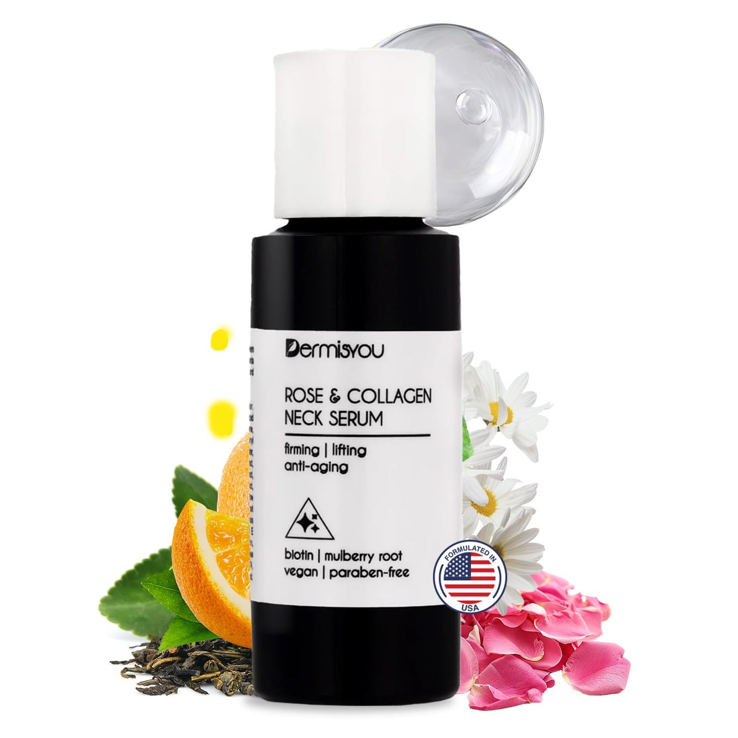 Anti-wrinkle Neck Serum with Rose Water & Collagen | Vitamin C & E, Mulberry Root, Biotin | Neck Skin Tightening, Firming, Lifting, Moisturizing | Beauty & Personal Care Dermisyou