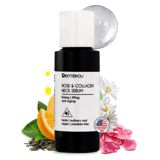Anti-wrinkle Neck Serum with Rose Water & Collagen | Vitamin C & E, Mulberry Root, Biotin | Neck Skin Tightening, Firming, Lifting, Moisturizing | Beauty & Personal Care Dermisyou