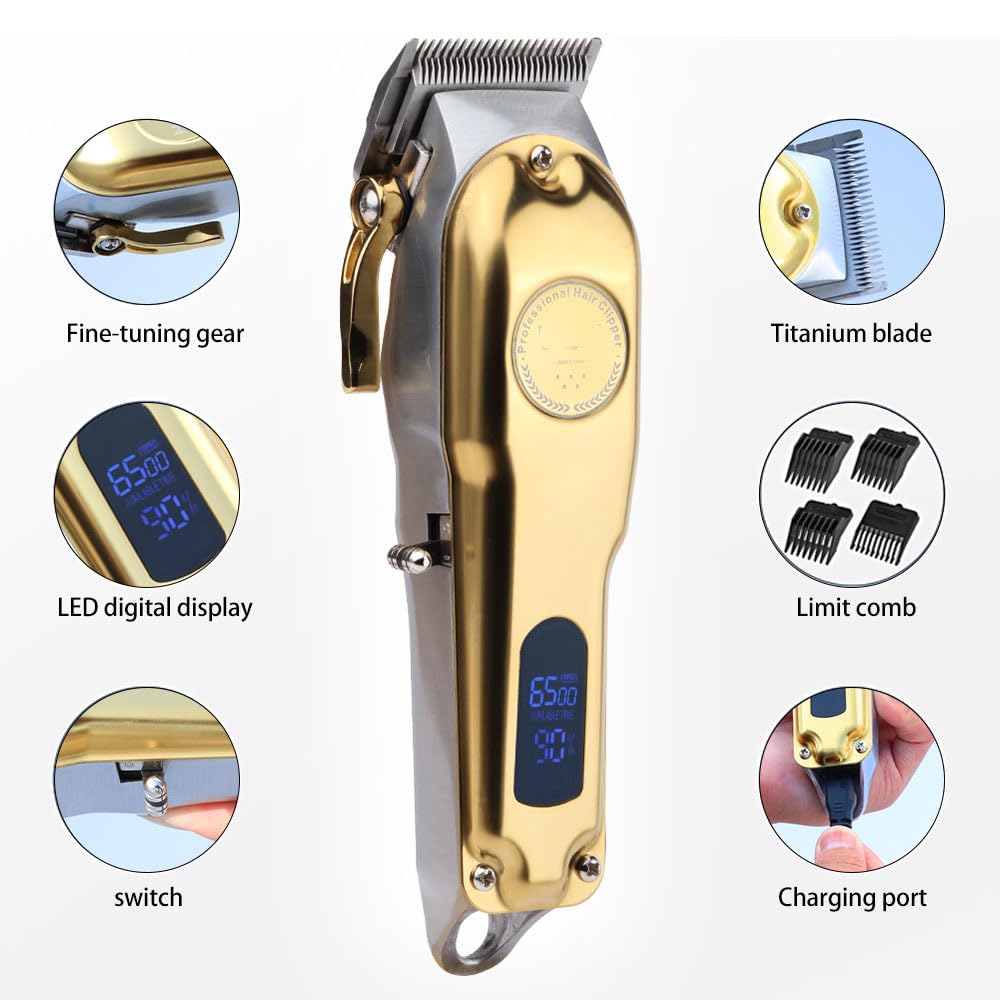 QDKVTNDJZ Electric Cordless Hair Clippers for Men, Rechargeable Beard/Hair Trimmer with LCD Digital Display, 4 Limit Combs,Multifunctional Cutting Beauty and Personal Care QDKVTNDJZ