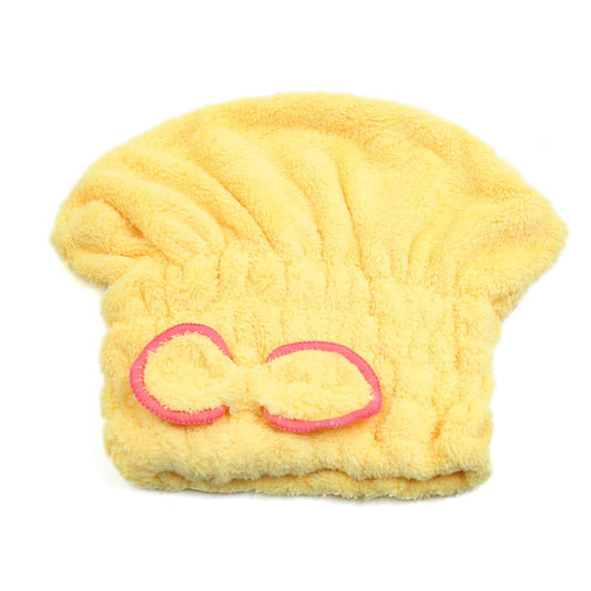 Ruilogod Yellow Coral Velvet Soft Cute Bowknot Dry Hair Towel Hat Bath Shower Cap for Woman (id: b83 14b 80c bd1 c1c Beauty and Personal Care Ruilogod