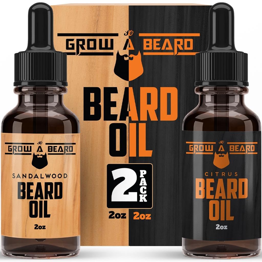 Beard Oil for Men, 2oz Sandalwood & 2oz Citrus Scent, with Jojoba & Argan Oil, Beard Moisturizer, Softener, & Conditioner, All Natural, (2 Pack) Beauty and Personal Care GROW ALPHA BEARD
