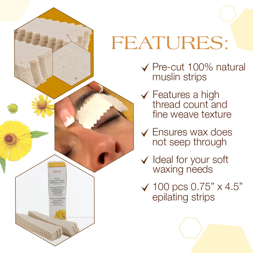 GiGi Waxing Strips for Hair Waxing/Hair Removal, Petite Natural Muslin, 100 Epilating Strips Beauty & Personal Care GIGI