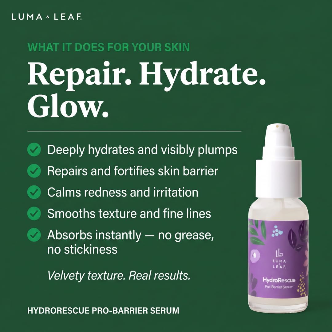 Beta Glucan Serum for Face, Skin Barrier Repair for Dry & Sensitive Skin, Tremella Mushroom & Hyaluronic Acid, Lightweight Hydrating Serum, Vegan, 1 Beauty & Personal Care LUMA & LEAF