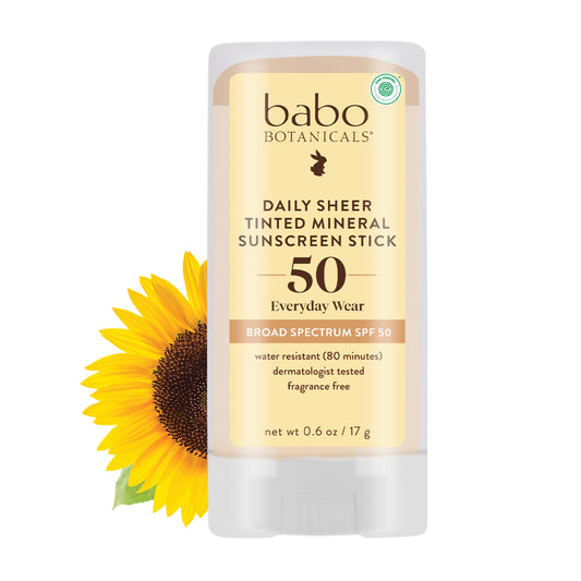 Babo Botanicals Daily Sheer Mineral Tinted Sunscreen Stick SPF50 - Natural Zinc Oxide - For Face - For all ages - EWG Verified - Water Resistant Beauty & Personal Care Babo Botanicals