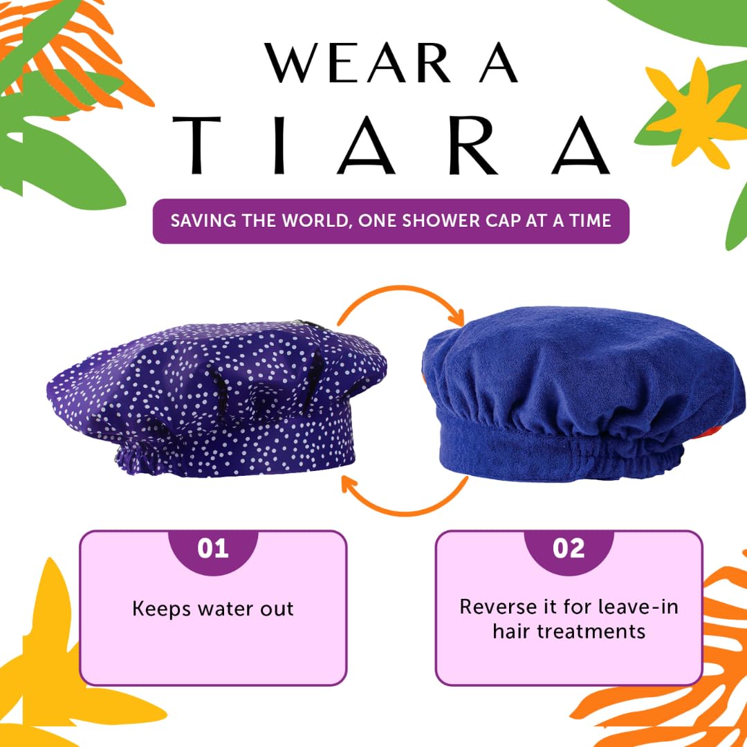 TIARA Reusable Waterproof Shower Cap for Women - Large Shower Cap for Long Thick Hair, Reversible Deep Conditioning Hair Cap, Soft Terry Lined Beauty & Personal Care TIARA Shower Cap