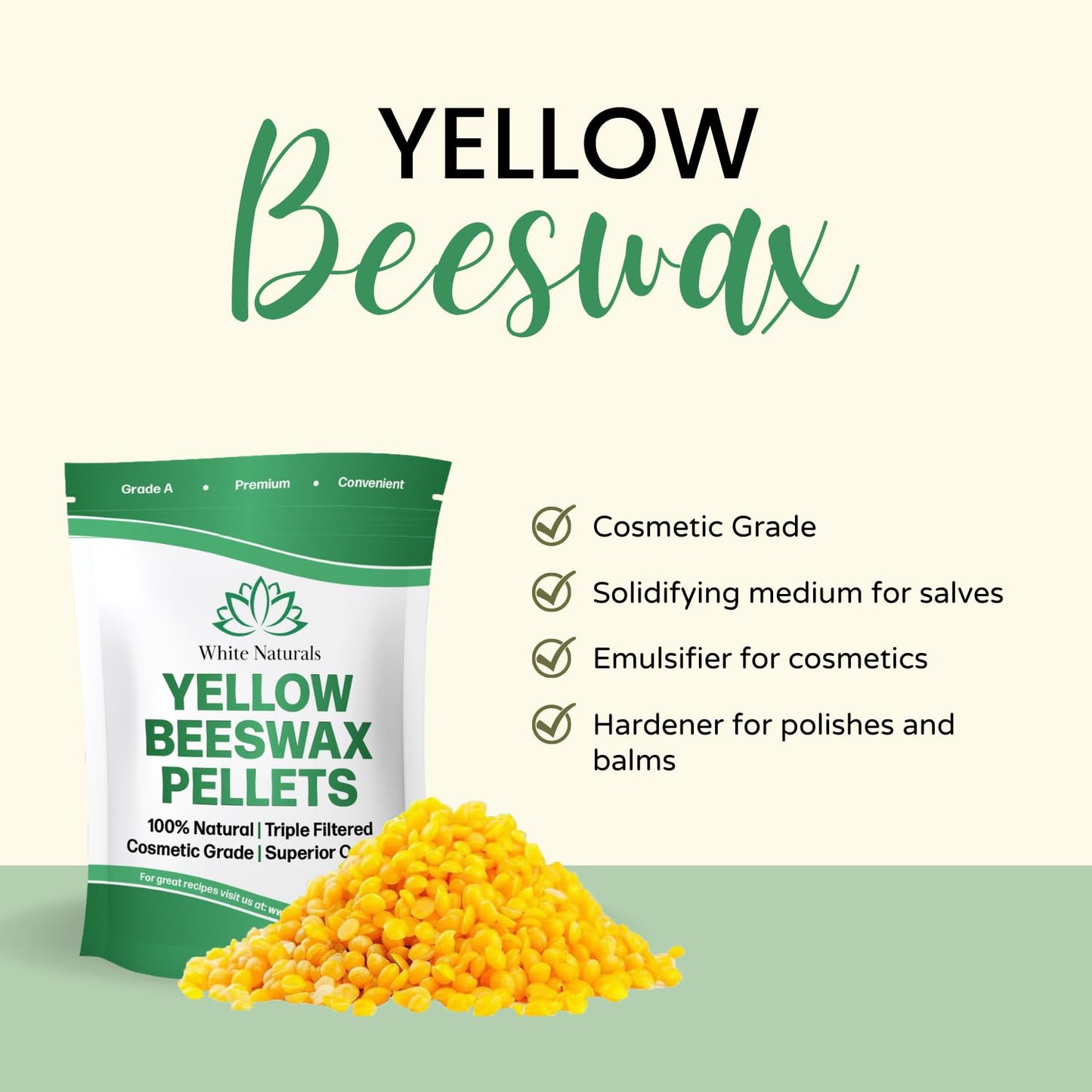 Yellow Beeswax Pellets 5lb, 100% Pure, Natural, Cosmetic Grade, Organic, Bees Wax Pastilles, Triple Filtered, Great For Candle Making, Soaps, Food Beauty & Personal Care White Naturals