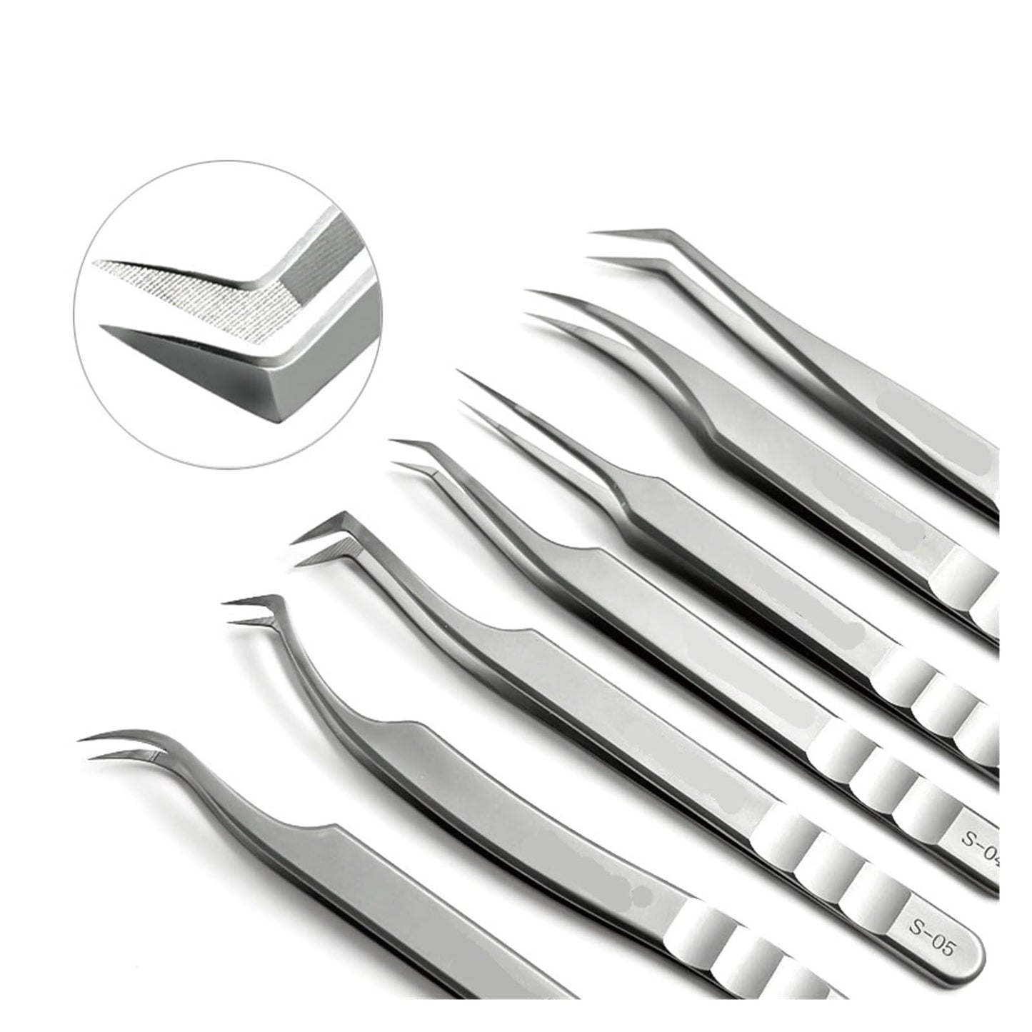 Eyelash Extension Tweezers Stainless Steel Eyebrow Precision Tweezers Fiber Tip Volume Isolation Lashes Extension Tweezer(Silver S-05 Tweezer) Beauty and Personal Care ZXYZXYZZ