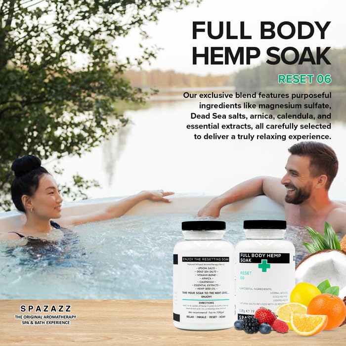 Spazazz Full Body Hemp Soak - 1000mg Hemp - Spa Hot Tub & Bath Aromatherapy Bath Salt Crystals - 538g/19oz (Reset 06) Beauty and Personal Care Spazazz