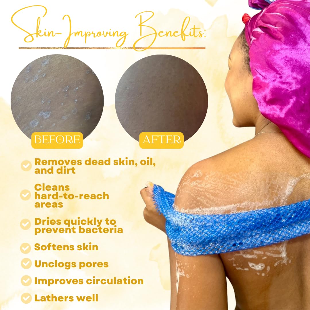 Luxxy® | 3 Pack Set 2 Soft African Exfoliating Nets & 1 Rough African Net Sponge with Handles For The Back, Neck or Feet, Black Women Owned, Achieve Beauty & Personal Care Luxxy