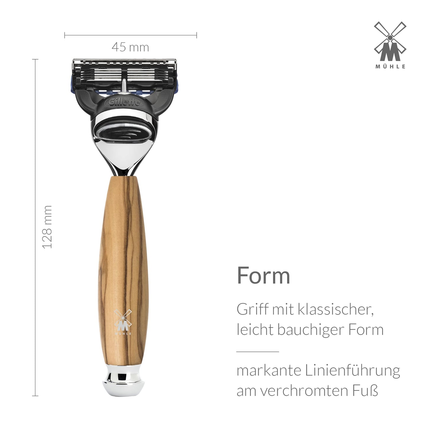 MÜHLE VIVO Olive Wood 4-Piece Pure Badger 5-Blade Razor Shaving Set Beauty and Personal Care MÜHLE