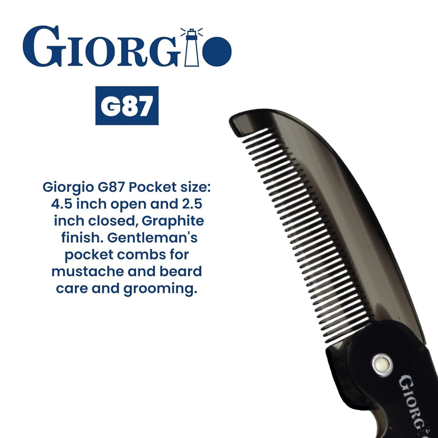 Giorgio G87 Folding Mustache and Beard Comb, Small Pocket Comb for Men,Fine Tooth,Handmade, Saw-cut, Hand Polished,Pocket Styling Combs for Everyday Beauty and Personal Care GIORGIO