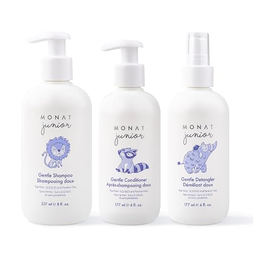 MONAT Junior Gentle 3-in-1 Hair Care System - Shampoo, Conditioner, Detangler for Children (8 fl. oz./6 fl. oz.) Beauty & Personal Care MONAT