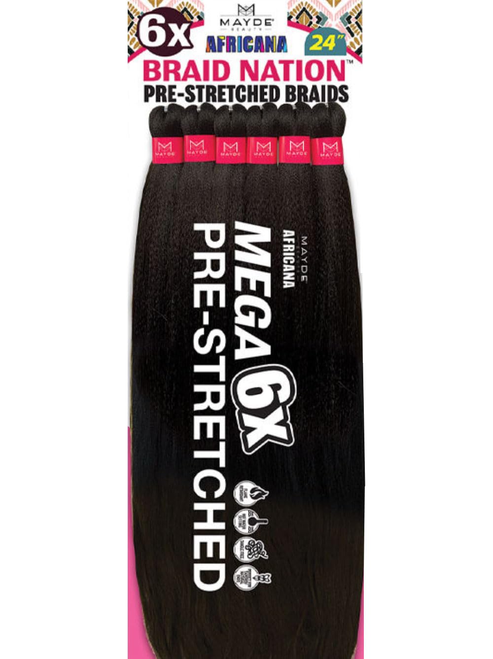 Mayde Beauty Synthetic Braiding Hair- 6X Braid Nation 24" (4 Medium Brown)