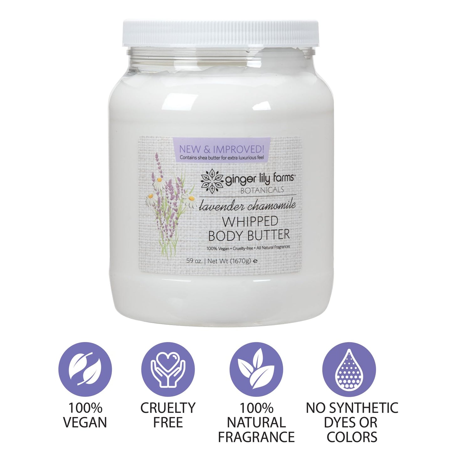 Ginger Lily Farms Botanicals Whipped Body Butter for Dry Skin, Ultra-Hydrating, 100% Vegan & Cruelty-Free, Lavender Chamomile, 59 Ounces Beauty & Personal Care Ginger Lily Farms