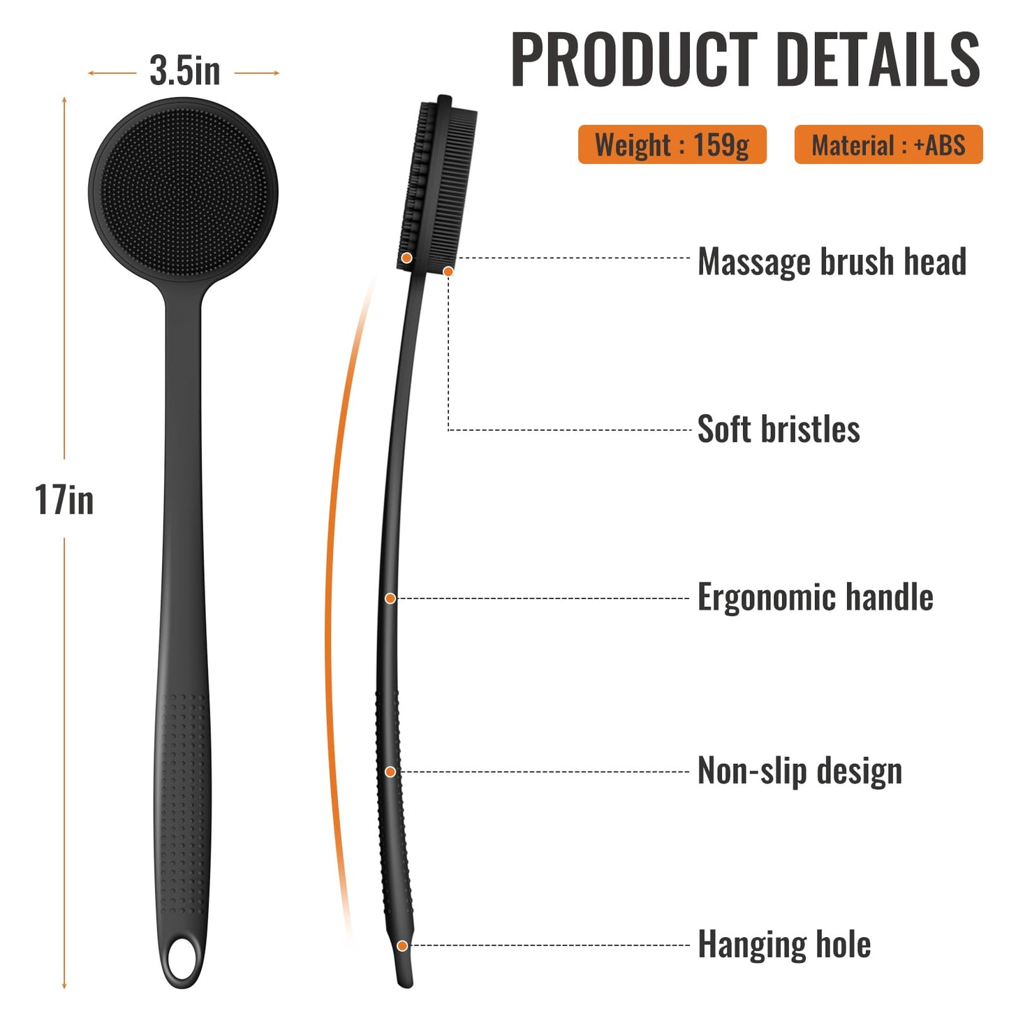 Silicone Back Scrubber for Shower, 17in Lengthen Long Handle Body Brush, Double Sided Shower Brush for Shower Exfoliating and Massage Can Produce Rich Beauty and Personal Care VWMYQ