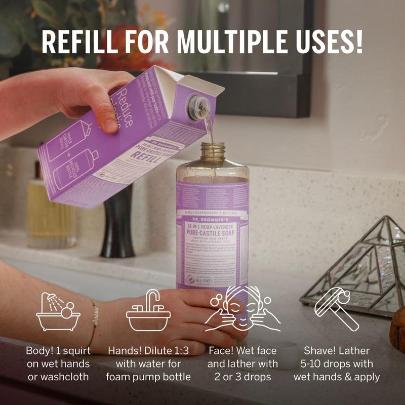 Dr. Bronner's Pure-Castile Liquid Magic Soap Refill - Made with Regenerative Organic Certified Oils, 86% Less Plastic per Quart - 18-in-1 Uses Beauty & Personal Care Dr. Bronner's