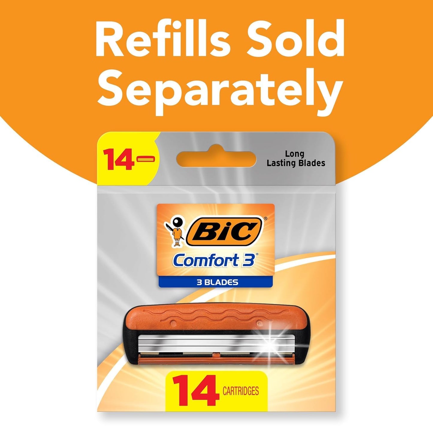 BIC Comfort 3 Men's Refillable 3-Blade Razors with 1 Handle and 12 Cartridges, Smooth Shave Kit for Dorm and Daily Grooming, College Dorm Room Beauty and Personal Care BIC