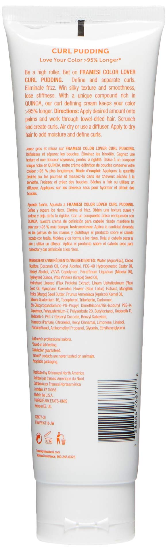 FRAMESI Curly Hair Care | Color Lover Curl Pudding Styling Cream, Curl Defining Cream | Separates Curls | Tames Frizz | 6 fl oz | Vegan | Color Beauty & Personal Care FRAMESI