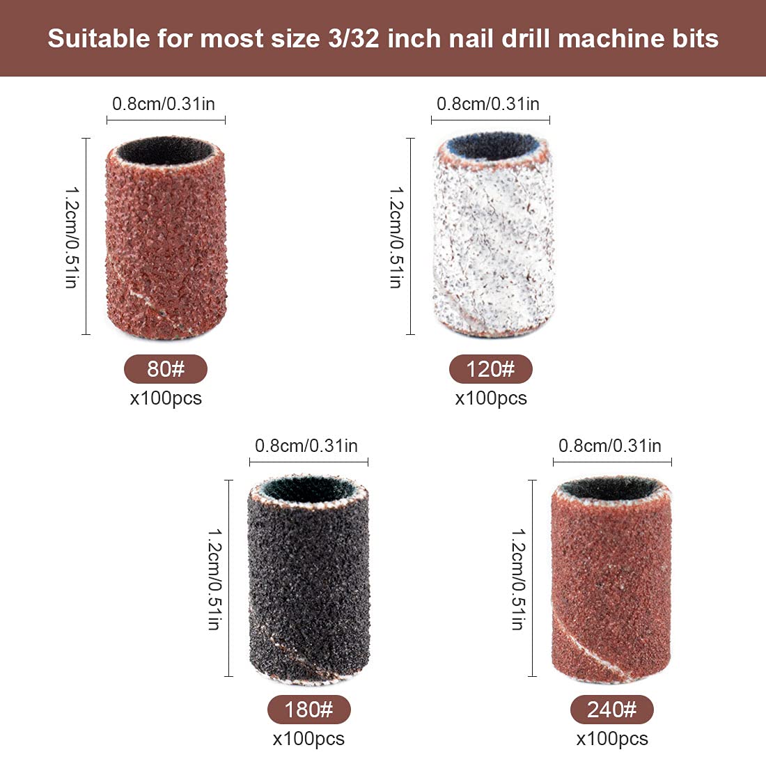 Rolybag Sanding Bands for Nail Drill 240 Pieces 3 Color Coarse Fine Grit Efile Sand Set 80#120#180#240#,2 Pieces 3/32 Inch Nail Drill Bits Beauty & Personal Care Rolybag