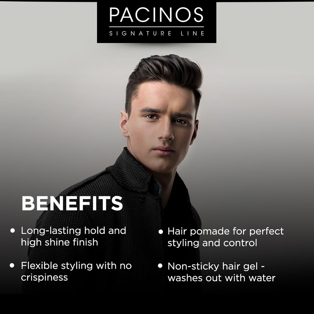 Pacinos SLEEK High Shine Flexible Pomade for Men - Long-Lasting Styling for Medium to Longer Hair - Wet Look with All-Day Hold - 4 oz Beauty & Personal Care Pacinos