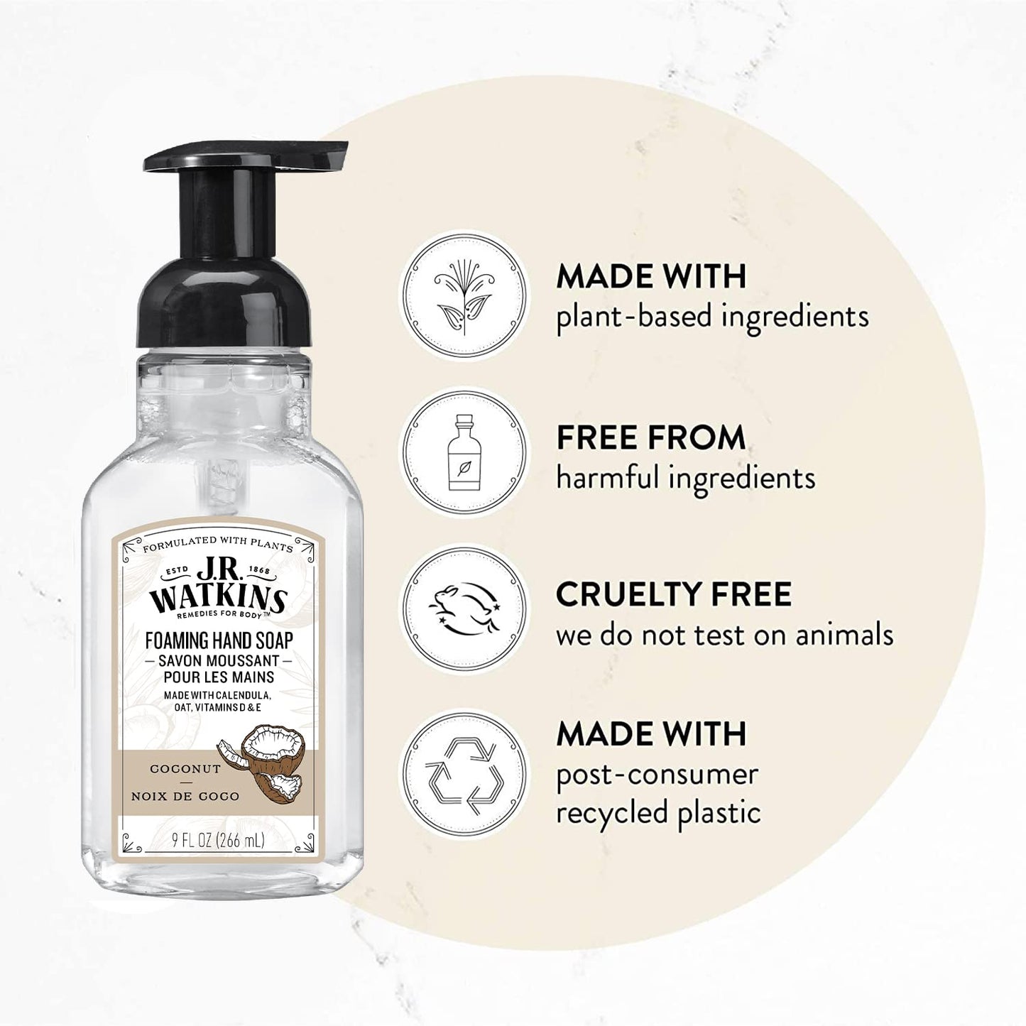 J.R. Watkins Foaming Hand Soap For Bathroom or Kitchen, Scented, Cruelty Free, 9 Fl Oz, Coconut, 3 Pack Beauty & Personal Care J.R. Watkins