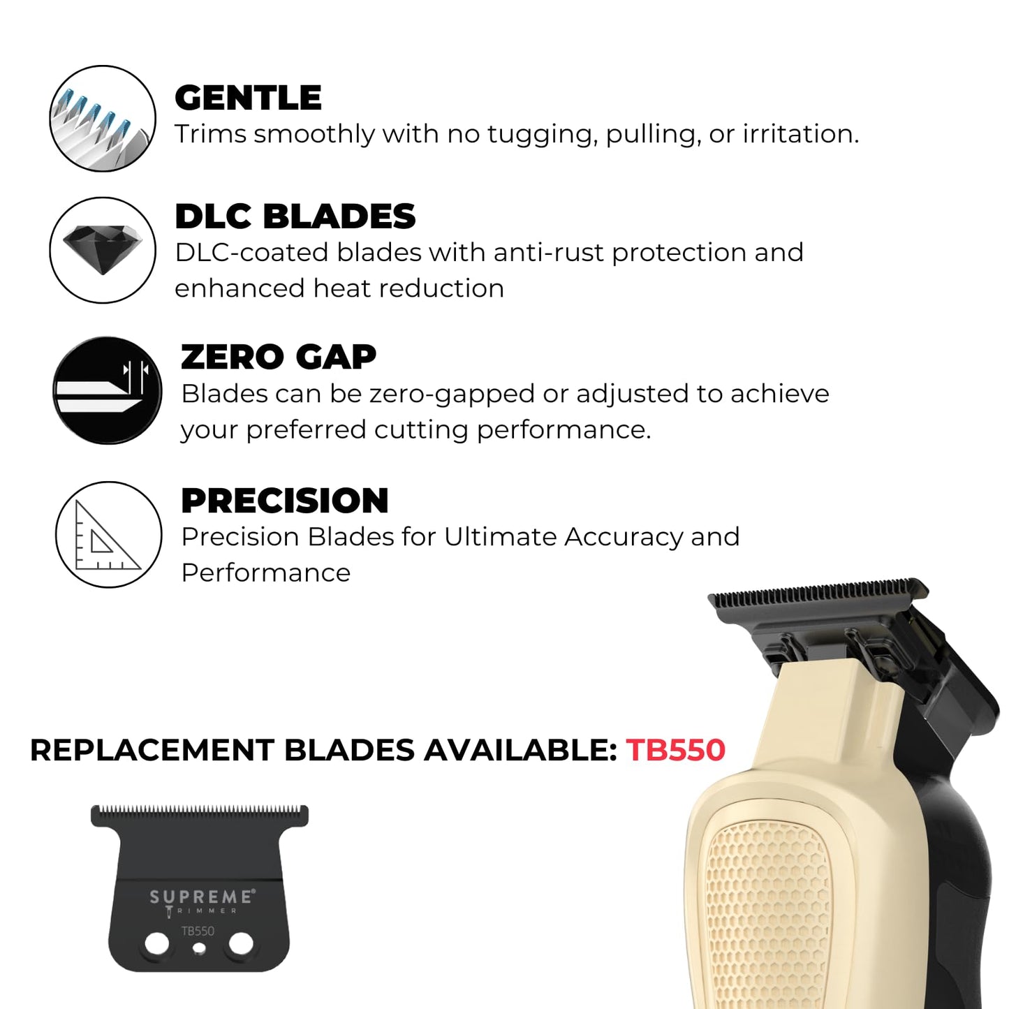Supreme Trimmer Darkstar 82 Metal Body Barber Trimmer w. Magnetic Vector Motor - 180 Min Run Time, 9100 RPM Low Noise & Vibration - Professional Beard Beauty and Personal Care Supreme Trimmer