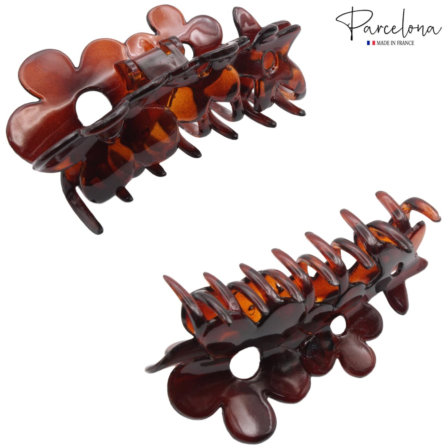 Parcelona French Flowers Medium Covered Spring Brown Tortoise Shell Celluloid Jaw Hair Claw Clips for Women, Made in France Beauty & Personal Care Parcelona