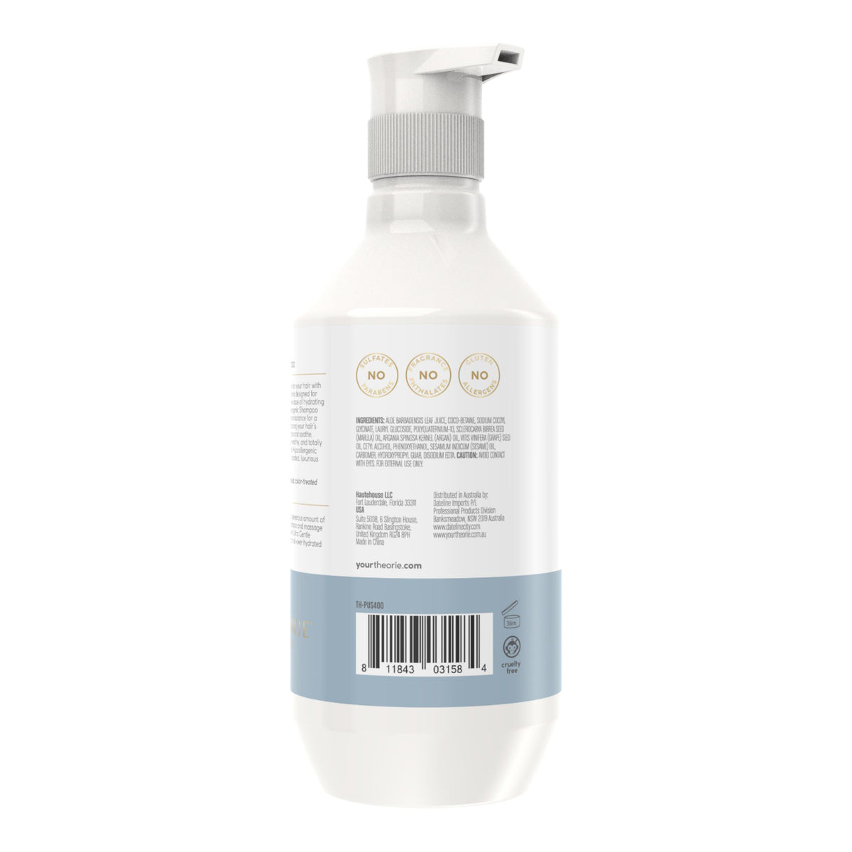 Theorie PURE Ultra Gentle Hypoallergenic Shampoo - Plant-Based & Vegan - Fragrance-Free - Designed for Delicate Scalp Care - Pump Bottle - 400mL
